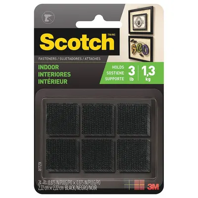 SCOTCH Hook-and-Loop Fastener: Square, 7/8 in Overall Wd, 7/8 in Overall Lg, Hook-and-Loop - Pre-Cut Squares
