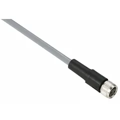 Single-ended cordset with a gray PVC jacket for flexing applications. Features an M8 female straight connector on one end and bare wire on the other, with 4 pins, 18 AWG wire size, and 5 m cable length. IP67 rated for protection against dust and water ingress. Used to connect sensors or actuators in industrial automation environments.