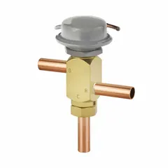 Fixed low ambient control valve for R-12 refrigerant systems. Maintains minimum head pressure during low ambient temperatures to ensure proper refrigerant flow and system efficiency. Features a 180 psi setting with 1/2 inch female sweat inlet and 3/8 inch female sweat outlet. Suitable for commercial refrigeration and HVAC equipment requiring stable operation in cold environments.