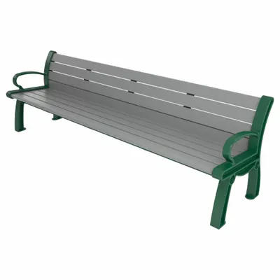 ULTRASITE Heritage Outdoor Bench, 96 in L x 30 in H, Gray Seat, Green Frame - Vandal Resistant Resinwood Benches