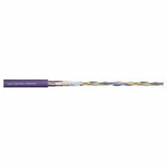 Shielded continuous flexing bus drop cable for Ethernet/CAT5 systems. Features (4) 24 AWG conductors with a TPR jacket. Minimum bend radius factor of 5 x OD for fixed installation and 8 x OD for flexible applications. Suitable for use in cable carriers and applications requiring constant flexing.
