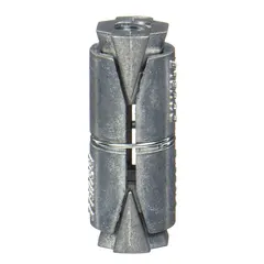 Double shield expansion anchor for fastening in solid masonry materials such as concrete, brick, or block. Made of Zamac alloy with a 5/16 in diameter, 1 5/8 in overall length, and 5/16-18 coarse thread. Supplied in a 50-pack.