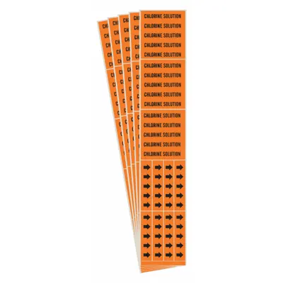 BRADY Pipe Marker: Chlorine Solution, Orange, Black, Fits 3/4 in and Smaller Pipe O.D. - Chlorine Solution Adhesive Pipe Markers