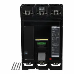3-pole molded case circuit breaker rated 600 A at 600V AC with a maximum interrupting rating of 25kA at 600V AC. Features adjustable instantaneous trip, box lug terminals, and CBA phase connection. Suitable for overcurrent protection in power distribution equipment, motor control centers, and switchboards.