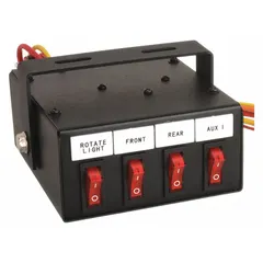 Single-pole single-throw (SPST) rocker switch with On/Off function. Red actuator illuminates when in the On position. Black stem. Suitable for controlling accessories in automotive dashboards, panels, or consoles.
