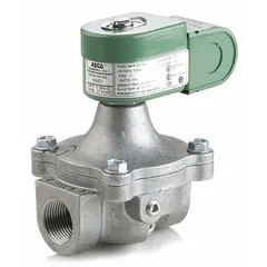 This 2-way, 2-position normally closed solenoid valve features a 1-inch pipe size and 120V AC coil with junction box. The NBR seal is suitable for air, water, and oil applications. Used for on/off flow control in fluid-handling systems.