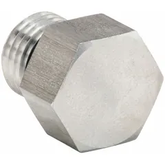 This 316 stainless steel male threaded plug is rated for 9,000 psi and measures 11/16 in in length. It is designed for extreme-pressure threaded pipe connections in industrial systems requiring corrosion resistance and reliable sealing.