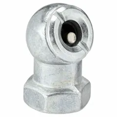 Ball foot push-on tire chuck for inflating tires in automotive and fleet maintenance. Single head design with 1/4 in FNPT connection. Zinc body with silver finish. Maximum operating air pressure of 100 psi.