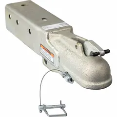Straight-tongue coupler for connecting a trailer tongue to a tow vehicle. Type IV, cast steel construction with a corrosion-resistant zinc plated clear finish. Gross towing weight capacity of 10,000 lb. Suitable for heavy-duty towing applications.