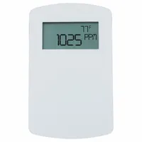 Wall-mounted fixed gas detector for continuous monitoring of carbon dioxide concentrations from 0 to 2000 ppm. Features a digital display and operates on 10 to 42V DC or 10 to 30V AC. BTL Listed, CE Compliant, and RoHS Compliant. Suitable for HVAC, indoor air quality, and industrial safety applications