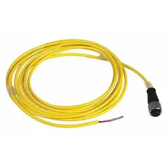 Single-ended cordset with a 7/8"-16 female straight connector and bare wire termination. Features 3 pins, 18 AWG wire, 5 m cable length, and 7 A max current rating. Yellow PVC jacket with IP65 rating for use in flexing applications requiring signal or power transmission.