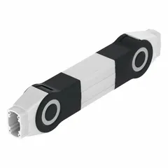 Support arm tubing module constructed of aluminum and steel, 106 mm length. Includes screws for restricting the rotation range. Used in industrial pendant arm systems for positioning control panels, operator interfaces, or equipment in manufacturing, assembly, or material handling environments.