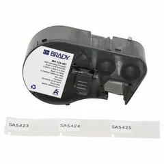 Thermal transfer precut label roll cartridge with rectangle labels, 1/2 in x 1 21/32 in, black on white. Temperature range -321°F to 230°F. For 1.5 to 2.0 mL vials/tubes. Compatible with BMP53 printer series.