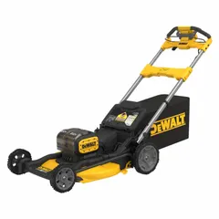 Battery-powered lawn mower with a 21-inch steel deck and self-propelled drive. Features variable speed settings and single-point cutting height adjustment. Runs on the 20V MAX battery platform with an 80-minute run time. Includes battery. Suitable for residential turf maintenance on medium-sized lawns.