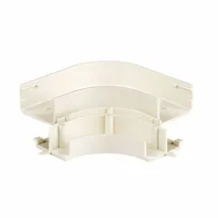 Off White PVC spillout fitting for fiber-routing raceways. Dimensions: 2 1/2 in x 2 1/2 in x 2 1/2 in x 3/4 in. Provides a smooth transition for fiber-optic cables exiting a raceway, protecting cables from sharp edges. Used in data centers and telecom rooms for cable management.