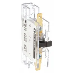 Normally closed auxiliary contact rated for 5 A AC. Used with contactors and relays in industrial control panels for status feedback and interlocking in motor control centers, conveyor systems, and automation equipment.