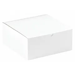 Kraft gift box with inside dimensions of 8 in length, 8 in width, and 3 1/2 in height. Sold in a pack of 100. Suitable for packaging and presenting gifts, retail displays, or light storage.