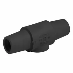 This female-to-female gender reversing adapter joins two male-ended cables in high-current industrial power distribution. Rated 400 A at 600V AC/600V DC, it is suitable for temporary power setups and heavy-duty electrical connections. Black housing, part of the LEVITON 16 Series.
