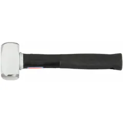 Steel drilling hammer with a round shape and steel handle. Head weight 2 1/2 lb, diameter 1 5/8 in, overall length 12 in. Used for striking chisels, punches, and masonry drills in construction, demolition, and metalworking.