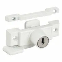 This non-handed window sash lock is designed for use with double-hung windows. It mounts on the sash and includes a handle for operation. The lock features a white enamel-coated finish and has an overall length of 1 3/32 inches. Suitable for securing windows in residential and light commercial applications