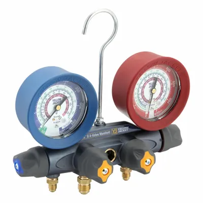 YELLOW JACKET BRUTE II 4-Valve Analog Manifold Gauge Set for R-32 - Analog Manifolds