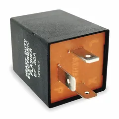 This 3-terminal flasher relay operates on 11-15V DC and produces 60 to 120 flashes per minute. It is used in automotive turn-signal and hazard-warning circuits for trucks, trailers, and heavy equipment.