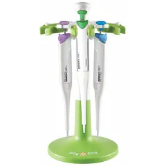 This pipette holder accommodates up to twelve pipettes, providing organized storage in laboratory settings. Constructed from ABS plastic with TPE components, it offers a non-slip grip to keep pipettes secure. The green stand measures 13 1/8 inches wide and 7 5/8 inches tall.