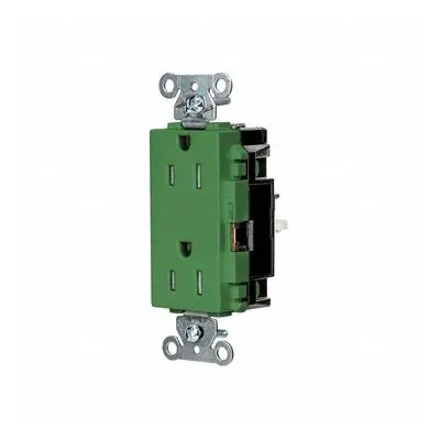 HUBBELL Receptacle: Decorator Duplex, 5-15, Green, 125V AC, 15 A - General Purpose Receptacles
