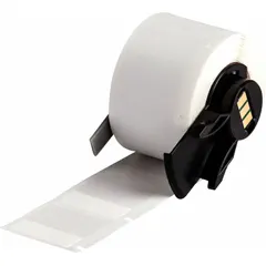This precut label roll consists of 1 in x 1 in wraparound labels made from self-extinguishing vinyl with a white matte finish. Each roll contains 250 labels. Designed for use with the BMP71 printer series and M61-R4310 ribbon, these labels are suited for marking wires, cables, and small cylindrical surfaces where flame resistance is required.