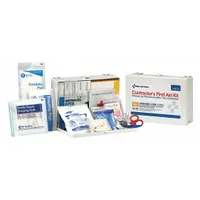 This industrial first aid kit meets ANSI/ISEA Z308.1-2015 Type I/II Class A standards. It contains 100 adhesive bandages, a gauze roll, and eyewash in a unitized housing. Suitable for treating minor cuts, burns, and eye exposures in workplace environments such as factories and warehouses