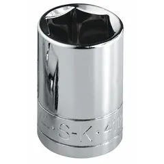 This 1/2" drive hand socket features a 1 3/16" SAE hex size with a 6-point standard configuration. The chrome finish provides corrosion resistance. It is used for tightening or loosening hex fasteners on industrial equipment, automotive assemblies, and machinery.