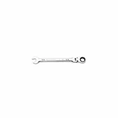 This GEARWRENCH combination wrench features a 12-point ratcheting box end for faster fastener turning without repositioning. Made of alloy steel with a full polish chrome finish, it has a 9/16 in head size. Suitable for tightening and loosening fasteners in mechanical assembly and maintenance tasks.