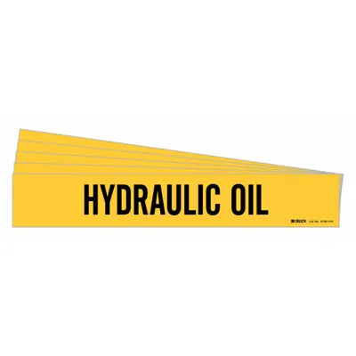 BRADY Pipe Marker: Hydraulic Oil, Yellow, Black, Fits 8 in and Larger Pipe O.D. - Hydraulic Oil Adhesive Pipe Markers