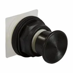 Momentary-action mushroom-head push-button operator from the 9001SK series. Features a 30 mm mounting size and a black non-metallic construction. Suitable for use as a control operator in industrial machinery and panel applications requiring a large actuation surface.