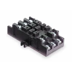 Surface-mounted socket with 11 pins, rated for 10 A, featuring a C socket configuration. Designed for elevator applications and industrial control panels, it provides secure mounting and reliable connections for 11-pin relays in automation and building management systems.