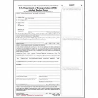 3-ply carbonless snap-out form for documenting alcohol testing. Complies with DOT regulations. English language. Used for fleet safety programs, random testing records, and post-accident documentation