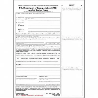 JJ KELLER Alcohol Testing Form: Carbonless, Alcohol Testing Form, 3-Ply - All-Type Vehicle Inspection Forms