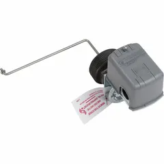 Side-mounted float switch for liquid level detection in tanks and vessels. Features a 90° float rod angle and screw clamp electrical connection. Suitable for media with specific gravity of 0.85 or higher.