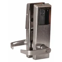 This electronic keyless access lockset from BEST features a chrome finish. It is designed for commercial door applications requiring secure, keyless entry. The lockset is ADA compliant, supporting barrier-free access in facilities such as offices, hospitals, and educational buildings.