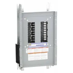 This 100 A, 18-space panelboard interior features a copper bus and is designed for use with QHB, QOB, and QOB-VH circuit breakers. It measures 21 inches in height and 10 7/16 inches in width. Suitable for power distribution in commercial and industrial electrical systems.