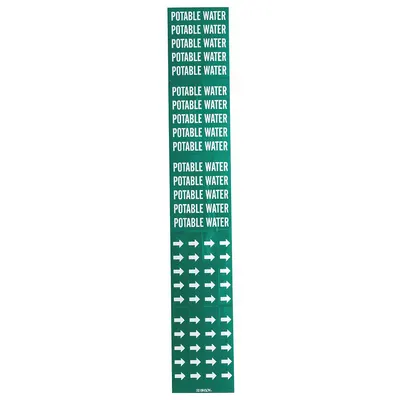 BRADY Pipe Marker: Potable Water, Green, White, Fits 3/4 in and Smaller Pipe O.D. - Potable Water Adhesive Pipe Markers