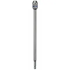 This extended-reach bit holder is designed for power tool use, featuring a magnetic tip to securely hold 3/8-inch bits. The hex shank ensures compatibility with standard power tool chucks. Suitable for general fastening tasks in construction, maintenance, and assembly work. Not impact rated.