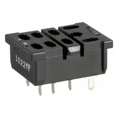 Socket for 8-pin relays rated up to 10 A. Supports both DIN-rail and surface-mount installation. Used in industrial control panels and automation systems for secure relay connections.