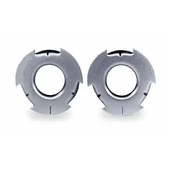 This reducing bushing adapts a 2 in arbor hole to a 1/2 in reduced arbor hole, allowing 4 in to 6 in wire wheel brushes to mount on larger spindles. Supplied as a 2-pack, it is used in industrial maintenance and fabrication operations for equipment setup.