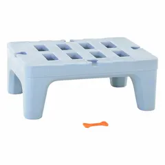 This assembled polymer dunnage rack from METRO measures 12 in x 22 in x 30 in and supports up to 1500 lb. The blue rack features antimicrobial resistance and is Bow-Tie compatible. It includes a modular connector for linking multiple units. Suitable for organizing and protecting parts or work-in-progress in industrial storage and material handling applications.