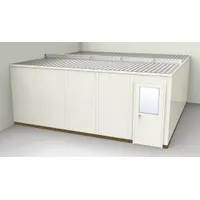 This 2-wall unassembled in-plant office measures 20 ft x 20 ft x 8 ft and is constructed with steel-covered drywall panels in beige. It features an STC 31 sound transmission class rating, making it suitable for creating quiet workspaces within industrial facilities such as factories, warehouses, or distribution centers. The office can be used for supervisory offices, break rooms, or quality-control stations