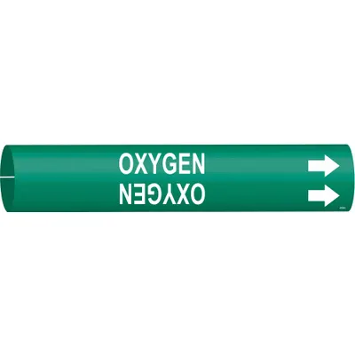 BRADY Pipe Marker: Oxygen, Green, White, Fits 2 1/2 to 3 7/8 in Pipe O.D., 1 Pipe Markers - Oxygen Snap-On Pipe Markers