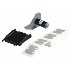 Precut oval tag roll with top hole, 1 3/4 in overall length, made of gray polyethylene with matte finish. Contains 100 tags per roll. Compatible with BMP71 printer series. Used for industrial identification, asset tagging, safety labeling, and cable marking.