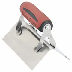 This corner trowel is designed for finishing outside corners in drywall or plaster applications. It features a stainless steel blade that resists corrosion, and a DuraSoft handle for a comfortable grip. The 6-inch blade length and 2 1/2-inch blade width provide precise control during step tool work.