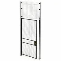 This woven-wire swing door is a component of the Husky Rack & Wire quick-assemble partition system. It provides a secure access point with a left-hand swing, constructed from powder-coated steel. Suitable for industrial storage areas, warehouses, and distribution centers, it maintains visibility and airflow within enclosures
